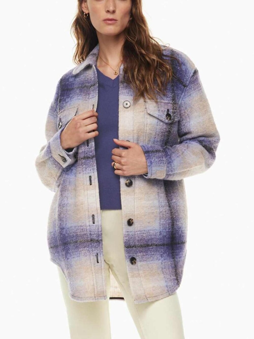 Aritzia Wilfred Free The Ganna™ Shirt Jacket Long Purple Plaid - XS